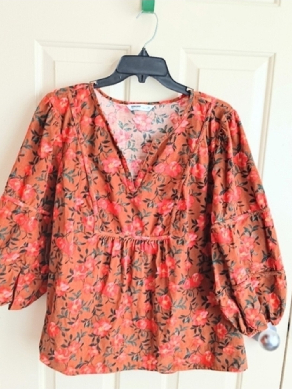 Sonoma Women Brown Orange Floral Corduroy Blouse Top Size 2X